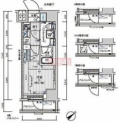メインステージ不動前2 1Kの間取図画像