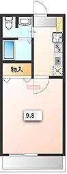 大原KYハイツ3 1Kの間取図画像
