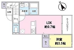 メゾン高階北 2階1LDKの間取り