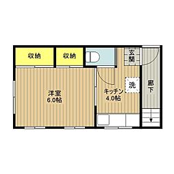 安藤荘 2階1Kの間取り