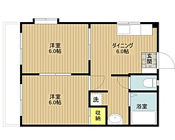 コーポベルシップ 1階2DKの間取り