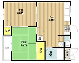 Uハイツ 2DKの間取図画像