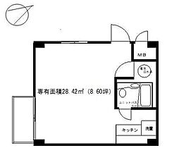 牛込パークハイツ 5階ワンルームの間取り