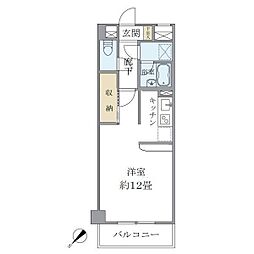 市谷左内町レジデンス 2階ワンルームの間取り