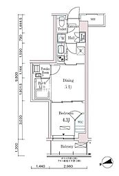 PARKAXIS市谷左内町 1DKの間取図画像