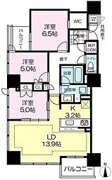 シティタワー天王寺真田山 3SLDKの間取図画像