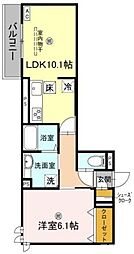 D-ROOM Sagarimatsu 2階1LDKの間取り