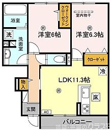 ソレイユ嵯峨野 1階2LDKの間取り