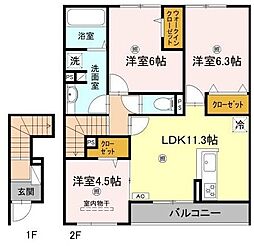 ソレイユ嵯峨野 2階3LDKの間取り