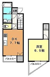 アルカス二条 2階1DKの間取り