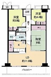 ラフィネ西京極 2階3LDKの間取り