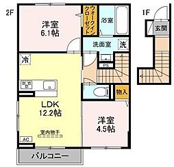 キャッスルヴュー山口 2階2LDKの間取り