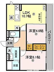 リバティスクエア楓 1階2LDKの間取り