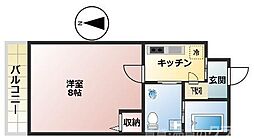 Gladvis二条式部 4階1Kの間取り