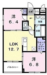 アーバンコート堀川西 2階2LDKの間取り