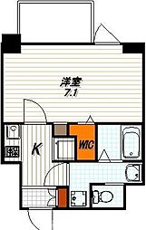 アクロス京都七条鴨川御苑 2階1Kの間取り