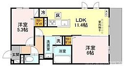 D-ROOM壬生森町 3階2LDKの間取り