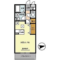セジュール城南 1階ワンルームの間取り