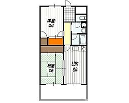 ルシエール川豊 3階2LDKの間取り