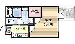 ウェルスクエア京都西陣WEST 4階1Kの間取り