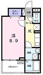 シャルマン唐橋南 2階1Kの間取り