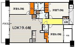 エスリード太秦三条天神川 6階3LDKの間取り