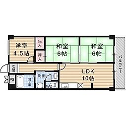 足立ハイツ竹田 3階3LDKの間取り