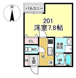 （仮称）山科区小野蚊ケ瀬町 新築アパート 2階1Kの間取り