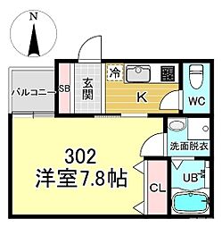 （仮称）山科区小野蚊ケ瀬町 新築アパート 3階1Kの間取り