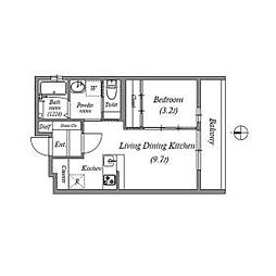 アドバンス京都リエートII 2階1LDKの間取り