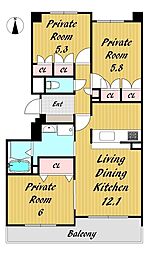 パインフィールド洛西 2階3LDKの間取り