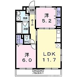 Mana Wing 2階2LDKの間取り