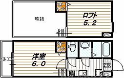 ロフティ智恵光院今出川 2階1Kの間取り