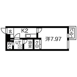 プレジール御所東 1階1Kの間取り