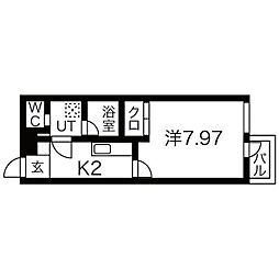 プレジール御所東 1階1Kの間取り