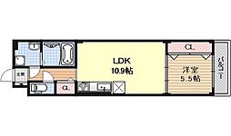 アドマステラス壬生松原 2階1LDKの間取り