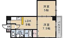 グラン・リヴィエール西京極 3階2LDKの間取り