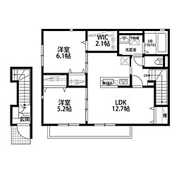 アムール京都梅小路 2階2LDKの間取り
