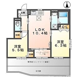 コラソン江戸町 103 1階2LDKの間取り