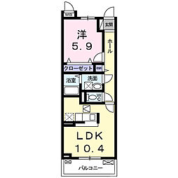 グランティユール 2階1LDKの間取り