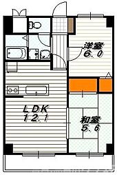 レジデンスオークラ 4階2LDKの間取り