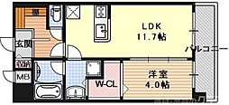 グランデュア京東一条 4階1LDKの間取り