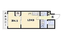 リアン桂ウエスト 1LDKの間取図画像