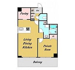 パインフィールド二条城 1LDKの間取図画像