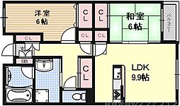 レジディア太秦 2LDKの間取図画像