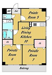 パインフィールド二条城 3LDKの間取図画像