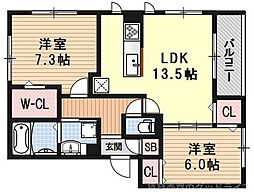 サンフローラ伏見板橋 2LDKの間取図画像
