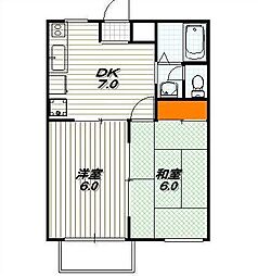 RRハイツB棟 2DKの間取図画像