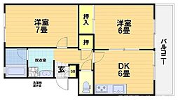 ピアレス千本 2DKの間取図画像