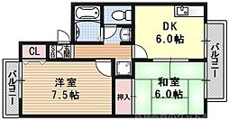 ナトゥーラ西賀茂 2DKの間取図画像
